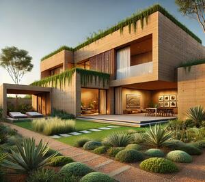 Building with Rammed Earth: Sustainable and Stylish, this modern home showcases eco-friendly architecture with clean lines, greenery, and a landscaped garden.