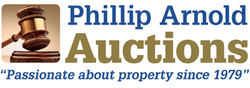 Phillip Arnold Auctions logo: Gavel & "Passionate about property since 1979.