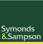 Symonds & Sampson logo, dark green background, gold lettering and line.