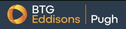BTG Eddisons logo white and orange text on navy background