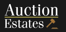 Auction Estates logo with gavel and block.