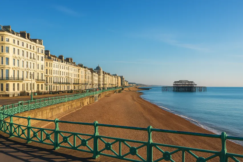 A view of Brighton’s seafront and Victorian terraces, capturing the city’s coastal charm.