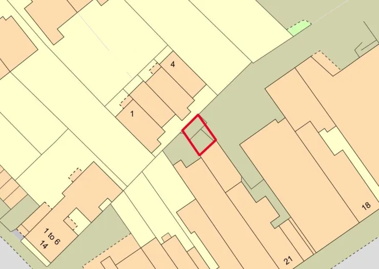 Property plat map with a red outline highlighting a specific plot.