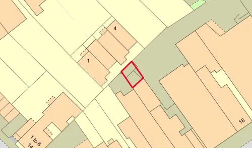 Property plat map with a red outline highlighting a specific plot.